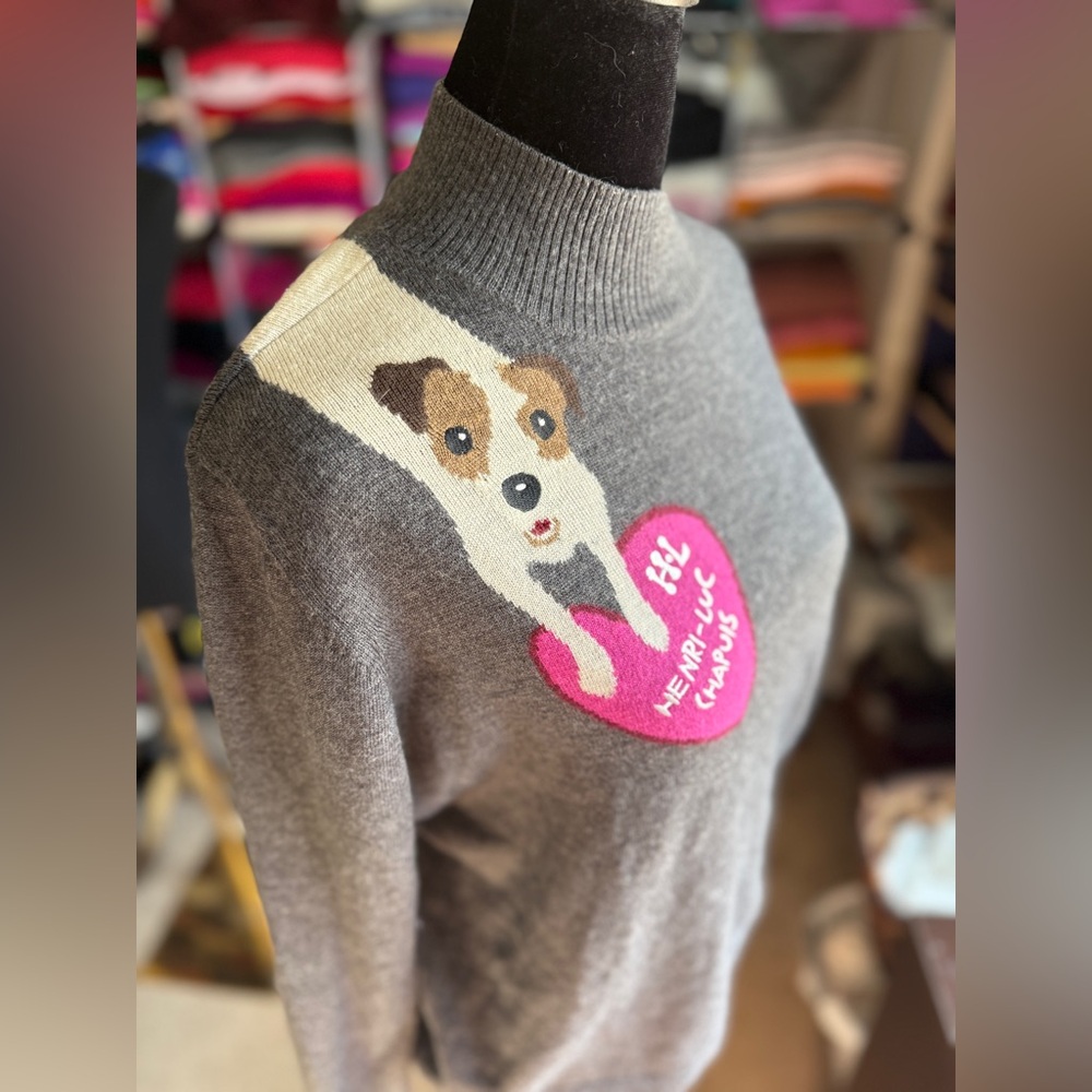 H•L Cote d’Azur Gray Wool Sweater with Doggie Design, M